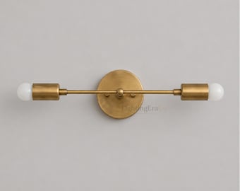 Aplique de pared lineal moderno de latón para tocador - Iluminación minimalista de baño de mediados de siglo