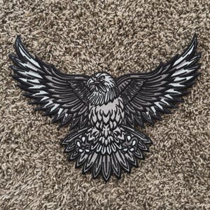 Large 12" Soaring Eagle Embroidered Patch | Biker Tactical Applique (Iron-On/Sew-On)