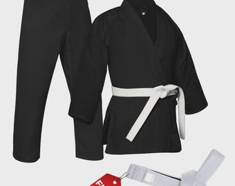 Black Karate Gi Uniform Set - Lightweight Martial Arts Apparel with White Belt