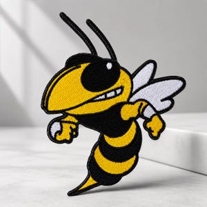 Bee Embroidered Patch Iron On Sew On | Yellow Black Mascot Badge