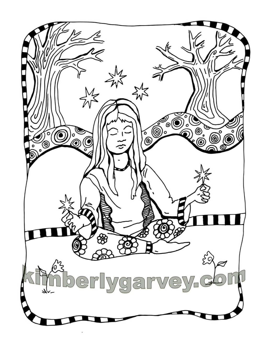 Meditation PDF Coloring Page Digital File | Etsy