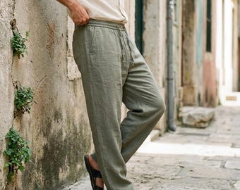 Linen Pants Loose Fit – Breathable Summer Beach Trousers, Casual Wide Leg Pants, Lightweight Linen Bottoms, Relaxed Fit Clothing