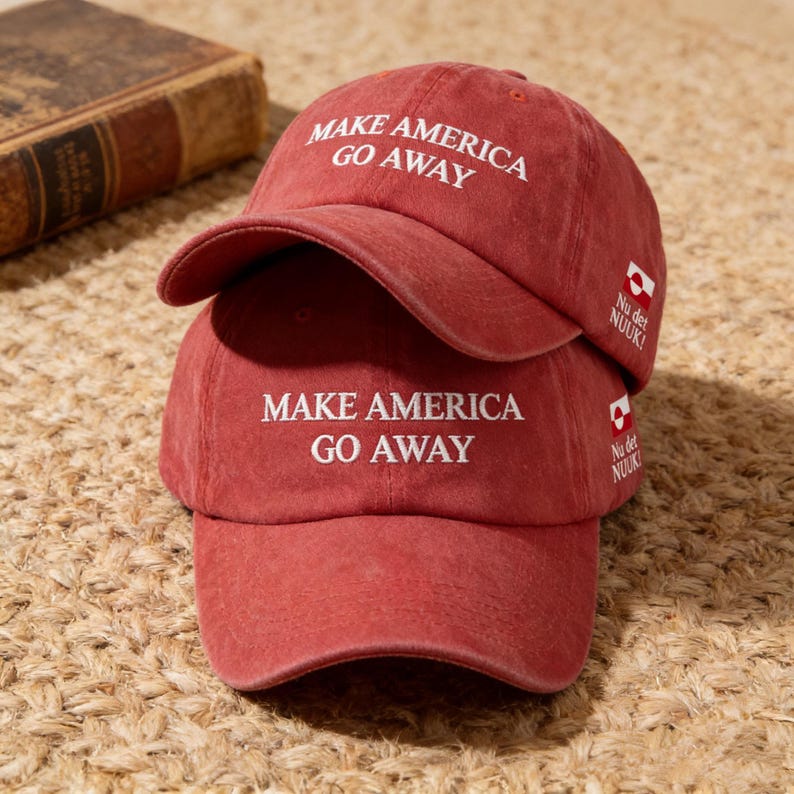 Få Amerika att försvinna-kepsar, anpassad text Nu Det Nuuk-sida, personlig anti-MAGA-politisk keps, Grönlands flagga pappakeps, rolig parodigåva bild 1