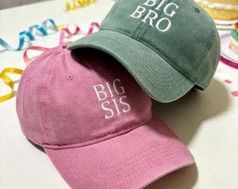 Storebror, storasyster, broderad mössa, anpassade barnkepsar, matchande mössor i retro tvättad bomull för syskon, födelsedags- eller familjefestpresent