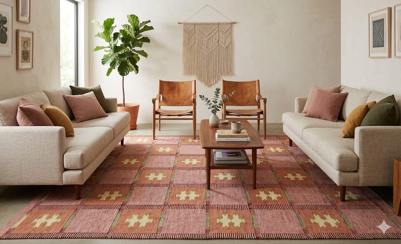 Red and Pink Scandinavian Kilim Rug Handwoven Wool Flatweave 8x10 ...