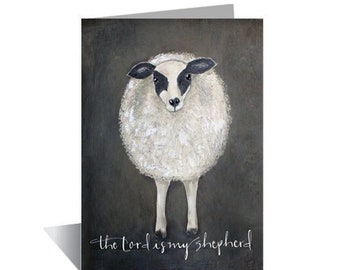 Painted Sheep Greeting Card / The Lord is my Shepherd Card / Blank Inside/  5 x7 Card with Envelope / Sympathy Card