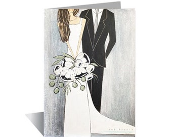 Wedding Greeting Card / Blank Inside / Card with Envelope / Painterly Illustration / Husband and Wife / 5 x 7 card with envelope