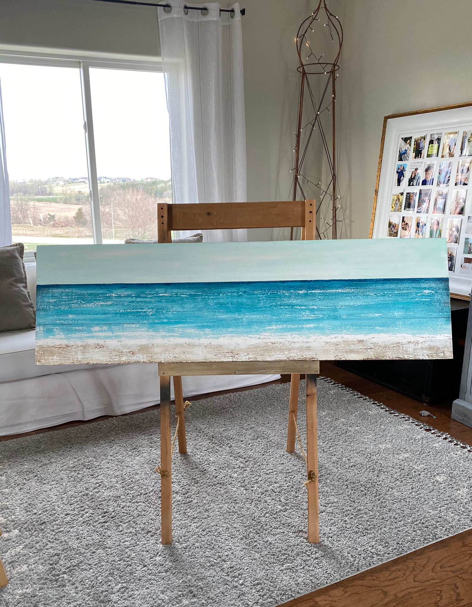 Beach Painting on Wood Large Beach Painting Ocean Painting Etsy