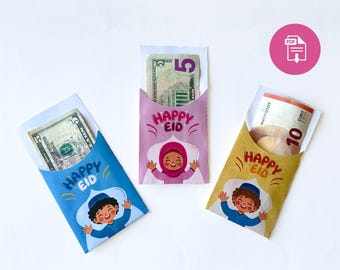 Happy Eid Kids Money Envelope | Set of 3 Eidi Envelopes | Digital Download