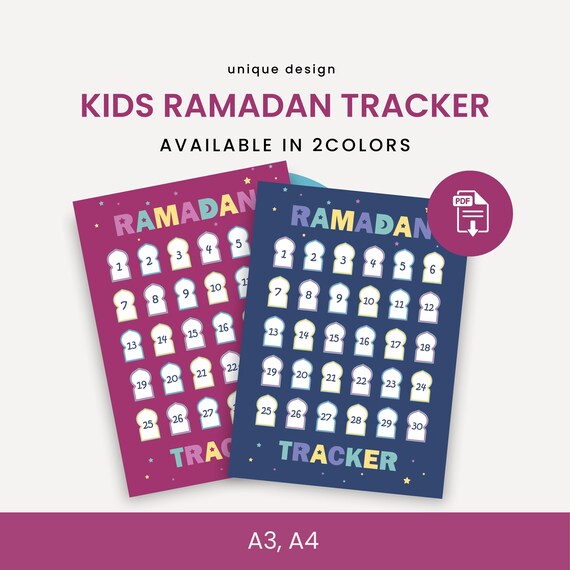 Kids Ramadan Tracker Countdown  | Printable | blue, Pink  | A3 A4