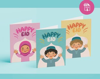 Kids Eid Greeting Card - Available in 3 Colors | Digital Download