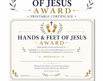 Hands & Feet of Jesus Award Certificate | Christian Volunteer Recognition (Printable PDF)
