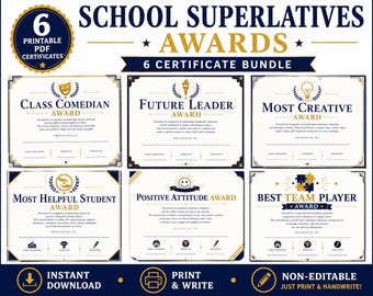 School Superlatives Awards Bundle | 6 Printable Student Certificates (Instant PDF Download)