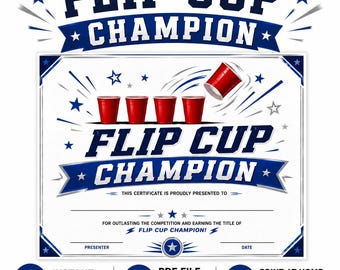 Flip Cup Champion Certificate | Tournament Winner Award (PDF Download)