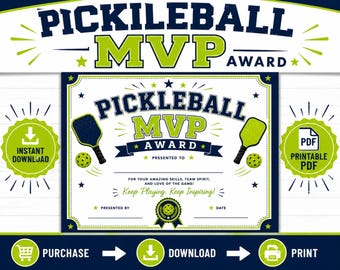 Pickleball MVP Award Certificate Printable PDF | Instant Download Sports Award | Pickleball Tournament Winner Certificate