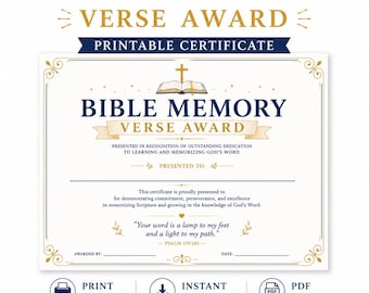 Bible Memory Verse Award Certificate | VBS, Sunday School Recognition (PDF Download)