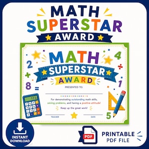 Math Superstar Award Certificate | Printable Student Recognition (PDF Download)