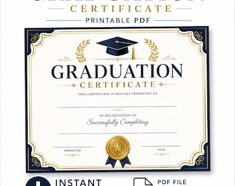Graduation Certificate Printable PDF | Black Gold Award (Digital Download)