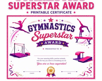 Gymnastics Superstar Award Certificate | Printable PDF Recognition (Digital Download)