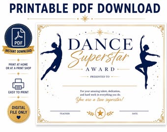 Dance Superstar Award Certificate | Recital, Competition Recognition (Digital Download)