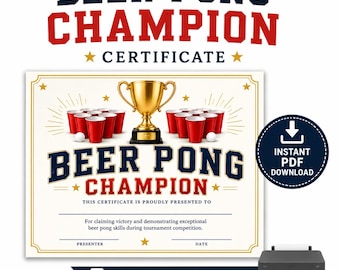 Beer Pong Champion Certificate | Tournament Winner Award (PDF Download)