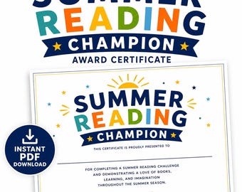 Summer Reading Champion Certificate | Kids Award (PDF Download)