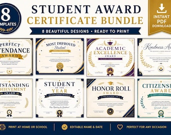8 Student Award Certificates Bundle – Printable School Awards – Instant PDF Download – Classroom Recognition Certificates