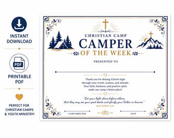 Christian Camp Camper of the Week Award Certificate (Printable PDF)