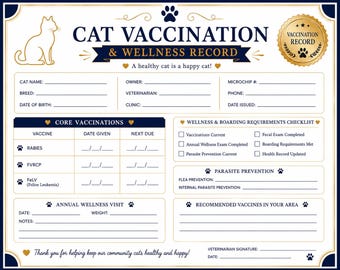 Cat Vaccination Record Printable | Wellness & Boarding Checklist (Digital Download)