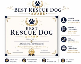 Rescue Dog Award Certificate | Forever Home Adoption (Digital Download)