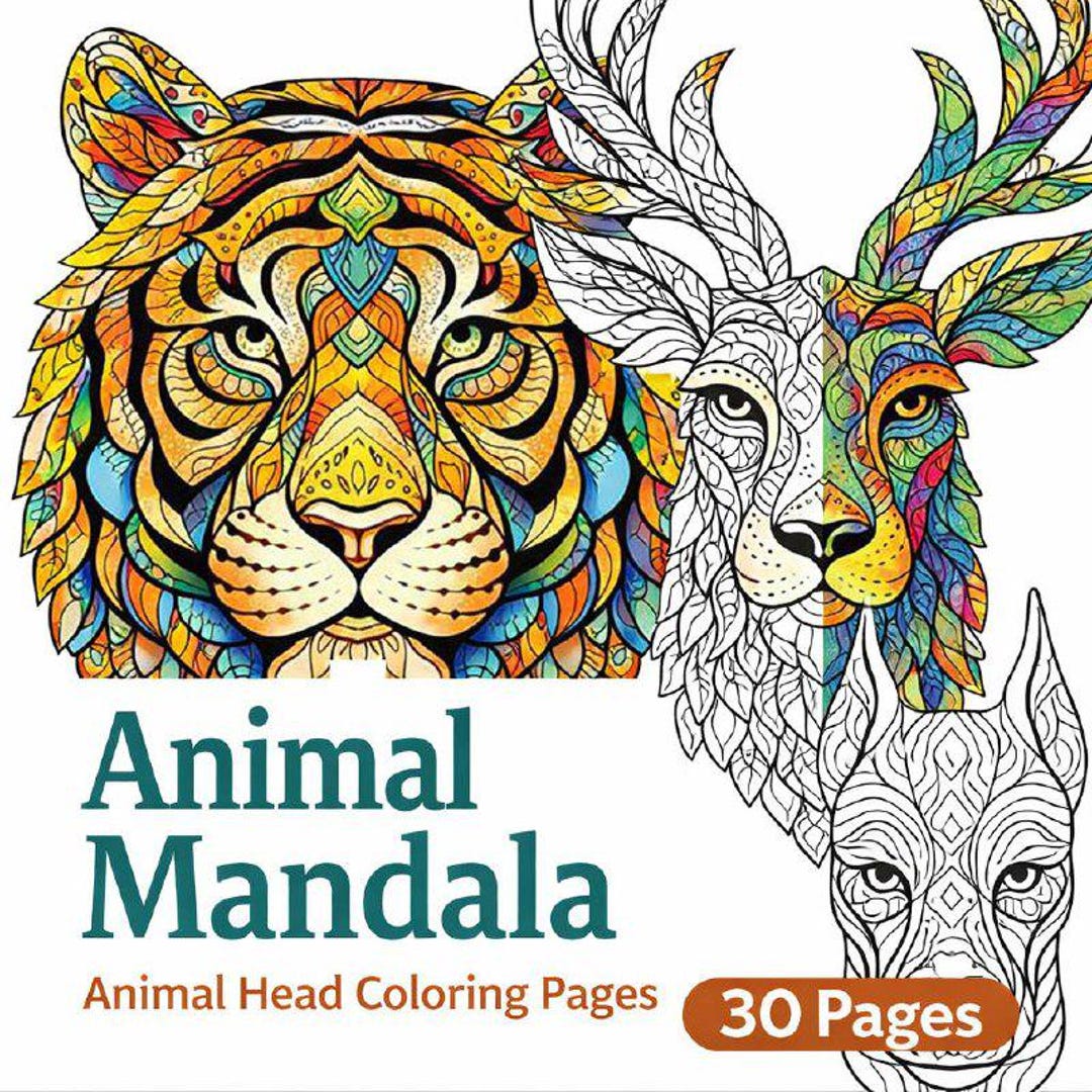 Animal Mandala Coloring Pages PDF – 30 Animal Head Mandalas - Etsy