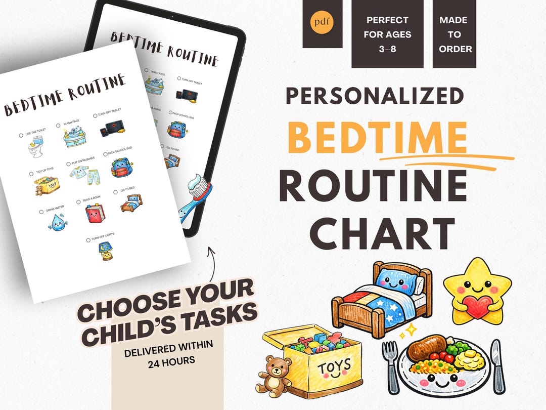 Personalised Bedtime Routine Chart Personalized Kids Bedtime Routine Chart Custom PDF - Etsy