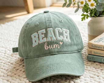Embroidered Beach Bum Cotton Baseball Hat, Preppy Summer Vacation Cap