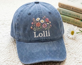 Embroidered Personalized Grandma Floral Hat, Gingham Mama Hat, Custom Grammy Mamaw Lolli Hat, Grandmacore Mother’s Day Gift Cap