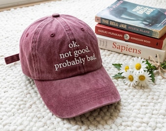 Gorra de béisbol bordada con la frase "Ok Not Good Probably Bad" (Vale, no está bien, probablemente está mal), regalo para aficionados al hockey LGBT.
