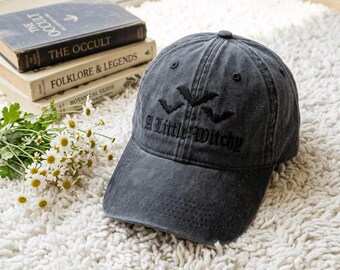 Embroidered Witch Halloween Hat, Spooky Season Hat, A Little Witchy Halloween,Funny, Trendy, Oversize, Womens Cap, Halloween Bat Style Gifts