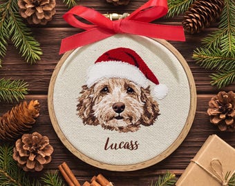 Personalized Embroidered Pet Portrait Ornament, Custom Dog Christmas Gift