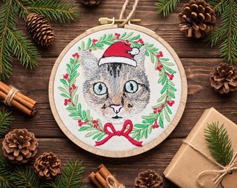 Personalized Embroidered Pet Portrait Ornament, Custom Dog Christmas Gift