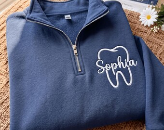 Embroidered Dental Quarter Zip Sweatshirt – Personalized Hygienist, Assistant Office Wear