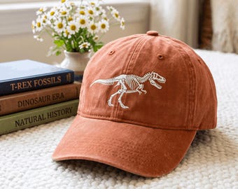 Embroidered Washed Cap with Dinosaur Embroidery – One Size Fits Most Hat Gift