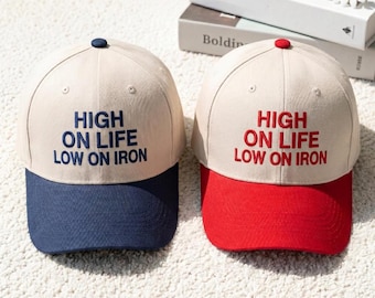 Embroidered High On Life Low On Iron Hat, Funny Anemia Gift, Sarcastic Hat for Women, Cute Cotton Cap, Iron Deficiency Gift