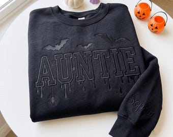 Embroidered Auntie Sweatshirt – Halloween Bat Style Gift (2026)