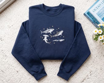 Embroidered Shark Sweatshirt, Hammerhead, Whale, Bull Sharks, Ocean Apparel shirt