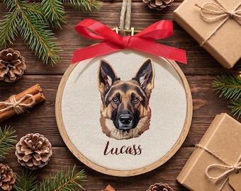 Personalized Embroidered Pet Portrait Ornament, Custom Dog Christmas Gift