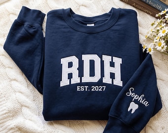 Custom RDH Embroidered Sweatshirt, RDH Sweater, Dental Hygiene Gift, Dental Student Graduation Gift, RDH Graduation, rdh est shirt
