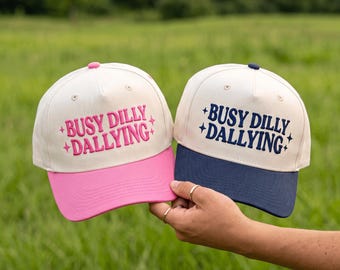 Embroidery Trucker Hat: Busy Dilly Dallying Hat Pattern, Funny Trendy Quote Summer Cap