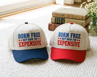 Chapeau en toile brodée, casquette du 4 juillet « Je suis né gratuit mais maintenant je suis cher »