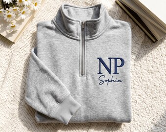 Personalized NP Nurse Embroidered Quarter Zip Sweatshirt, Custom NP Nurse Sweatshirt, Nurse Practitioner Crewneck, Np Shirts