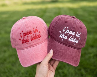 I Pee In The Lake Hat Embroidery, Funny Sarcastic Summer Vacation Cap, Trendy Camping Baseball Machine Pattern Gift