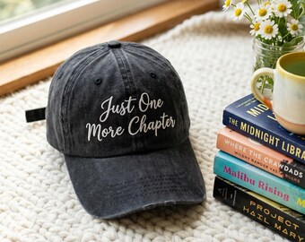 Embroidered "Just One More Chapter" Washed Cotton Cap, Book Lover Gift